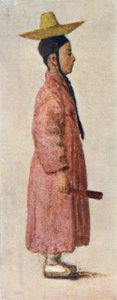 En koreansk drengebrudgom med sin maleriske hat (farve litho) af Constance J.D. Coulson