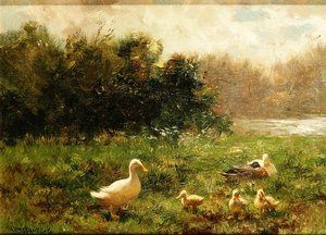 And og ællinger på flodbredden (olie på lærred) af Constant Artz