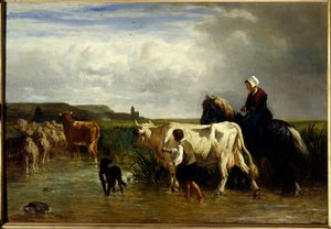 Le passage du gue Maleri af Constant Troyon (1810-1865) 1800-tallet søn. 1,15x1,65 m Paris, Musée du Louvre.