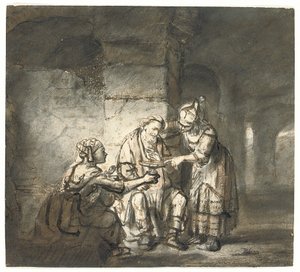 Lot og hans døtre (1. Mosebog 19:33) (sort og rødt kridt, pen og brunt blæk) af Constantin Daniel van Renesse