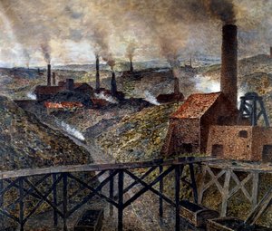 I det sorte land industrilandskab af fabrikker og skorstene. Maleri af Constantin Meunier (1831-1905)