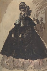A Lady in a Bonnet and Coat, 1800-tallet. af Constantin Guys