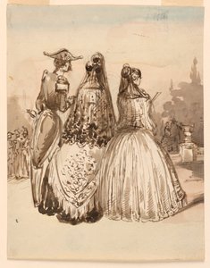 A Street Scene in Madrid, fra serien "Sketches in Madrid" af Constantin Guys