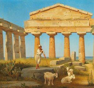 "Cerestemplet i Pæstum". Templet for Ceres i Paestum af Constantin Hansen