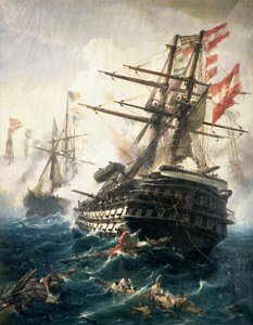 Slaget ved Lissa, udkæmpet mellem det østrig-ungarske imperium og Italien, i 1866 (olie på lærred) af Constantin Volanakis