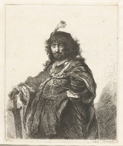 Selvportræt (?) med plumeret kasket og sænket sabel af Constantino Cumano