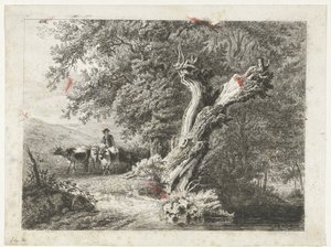 Landskab med bart træ og hyrde af Constantinus Cornelis Huysmans