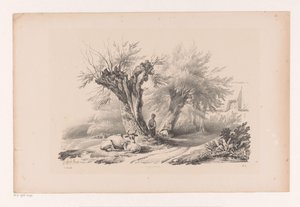 Landevej med hvilende mand og kvinde The Landscape (serietitel) af Constantinus Cornelis Huysmans