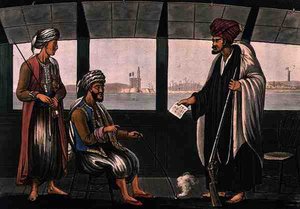 Arabs on Board the Swiftsure, indgraveret af Joseph Constantine Stadler (fl.1780-1812) udgivet af I. White, London