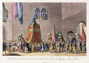 Udsigt over den hellige kamels store procession gennem Kairos gader på deres pilgrimsrejse til Mekka og Medina