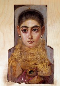 Koptisk kunst: ung kvinde kaldet Fayoum (Fayum) (omkring 160 e.Kr.) Maling af voks på træ. Paris, Louvre-museet