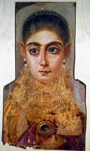 Koptisk kunst: ung kvinde kaldet "The Europeenne"" Fayoum (Fayum) (omkring 160 e.Kr.) Maling af voks på træ. Paris, Louvre-museet