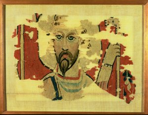Vævet ophæng, der forestiller hovedet af St. Theodore, fra Akhmim, Egypten, ca. 500-600 (uldtapet)