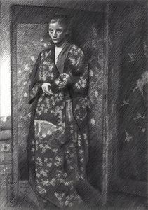 Elegant japansk kvinde i kimono af Corné Akkers