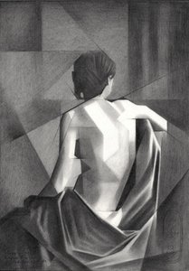 Geometrisk draperet figur af Corné Akkers