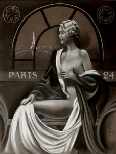 En parisisk kvinde med udsigt til Eiffeltårnet af Corné Akkers
