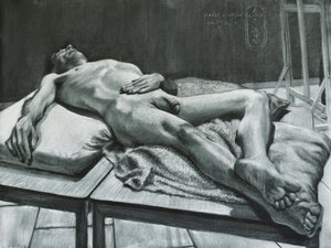 Liggende mandlig nøgenmodel af Corné Akkers