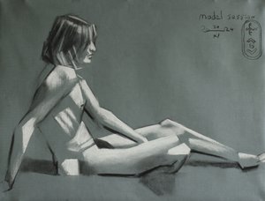 Studie af siddende nøgenmodel af Corné Akkers