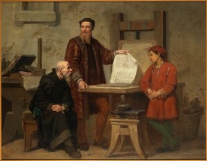 Opfindelsen af trykkekunsten eller Gutenberg på arbejde, midten af det 19. århundrede.. af Corneille Seghers
