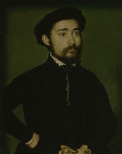 Portræt af en mand med en handske (olie på træ) af Corneille de Lyon