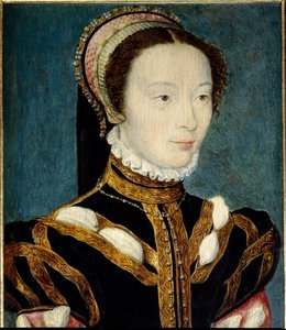 Portræt af Jeanne af Halluin eller Jeanne af Halluyn (født i 1530), æresdame af dronning Catherine af Medicis (Caterina de Medici) fra 1547 til 1557. Maleri af Corneille De Lyon (Corneille de Hague) (1500/1510-1574) ). Olie på træ. Mål: 0,14 x 0,21 m. Ver