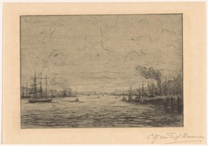 Udsigt over Maas nær Rotterdam af Cornelia Christina Johanna van Trigt Hoevenaar (signed by artist)