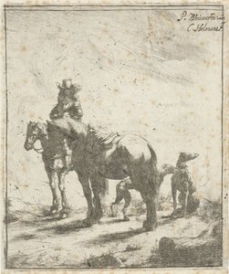 Rytter med to heste og to hunde af Cornelis A. Hellemans
