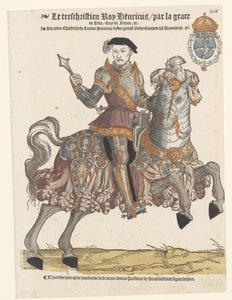 Portræt af Henrik II af Frankrig i rustning til hest, til højre af Cornelis Anthonisz. (manner of)