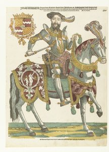 Portræt af Maximilian van Buren til hest af Cornelis Anthonisz. (manner of)