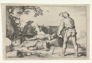 Veehoeders Fire pastorale scener (serietitel) Fritidsfornøjelser (serietitel) af Cornelis Bloemaert (II) (possibly)