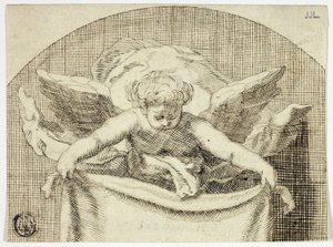 Putto Holding Sudarium af Cornelis Bloemaert