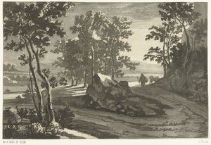 Skovklædt landskab med fører af Cornelis Brouwer