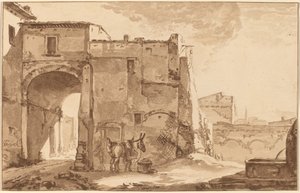 Gateway with Traveler and Mule, 1781, udgivet 1782. af Cornelis Brouwer