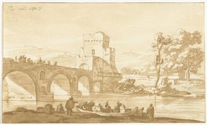 Ponte Molle nær Rom af Cornelis Brouwer