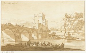 Ponte Molle nær Rom af Cornelis Brouwer