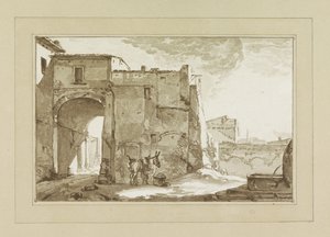 Port med rejsende og muldyr af Cornelis Brouwer