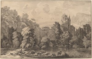 Dal med et gammelt slot, 1784, udgivet 1786. af Cornelis Brouwer