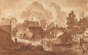 Landsby med dam, ca. 1782. af Cornelis Brouwer