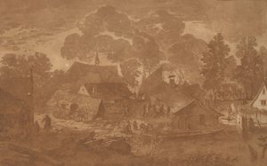 Landsby med dam, ca. 1782. af Cornelis Brouwer