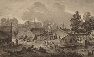 Landsby med dam, ca. 1782. af Cornelis Brouwer