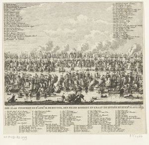 Slaget ved Kijkduin, 1673 Søslag mellem Hr. admin. M. de Ruiter, Prins Robbert og Grev de Estrée af Kykdn. 21. august 1673 (titel på objekt)