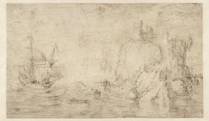 Havlandskab med et skib nær en ø af Cornelis Claesz van Wieringen (attributed to)