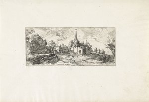 Landskab med udsigt til en kirke i en landsby Landskaber (serietitel) af Cornelis Claesz van Wieringen (possibly)