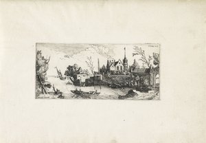 Flodlandskab med en robåd Landskaber (serietitel) af Cornelis Claesz van Wieringen (possibly)