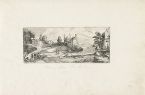 Flodlandskab med to kvinder på en bro Landskaber (serietitel) af Cornelis Claesz van Wieringen (possibly)
