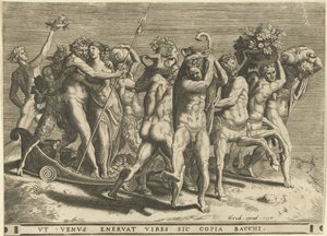 Bacchus og Venus i en vogn trukket af kentaurer af Cornelis Cort (rejected attribution)