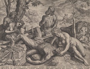 Adam og Eva begræder Abels død, 1564. af Cornelis Cort
