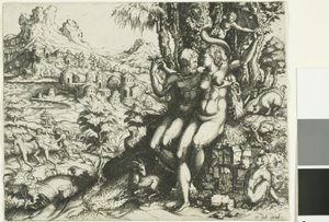 Adam og Eva og uddrivelsen fra paradis af Cornelis Cort