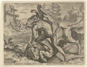Hercules kæmper med Achelous Labours of Hercules (serietitel) af Cornelis Cort