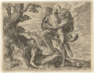 Hercules kæmper med Antaeus Labours of Hercules (serietitel) af Cornelis Cort
